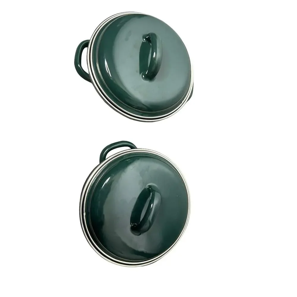 MEGAWARE BARCELONA SPAIN ENAMELWARE Green CASSEROLE .5qt‎ lot of 2
